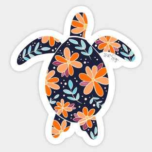 Floral Sea Turtle - 70s colors Sticker